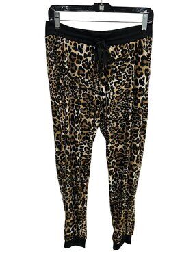 Hot Kiss Leopard Print Jogger Pants Drawstring Ribbed Cuffs Size M Trendy Lounge